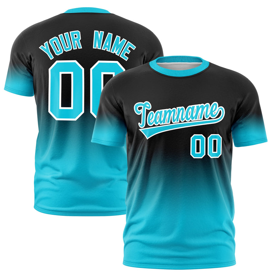 Custom Black Sky Blue White T-shirt Gradient Fashion Lightweight | BuyFootballJersey