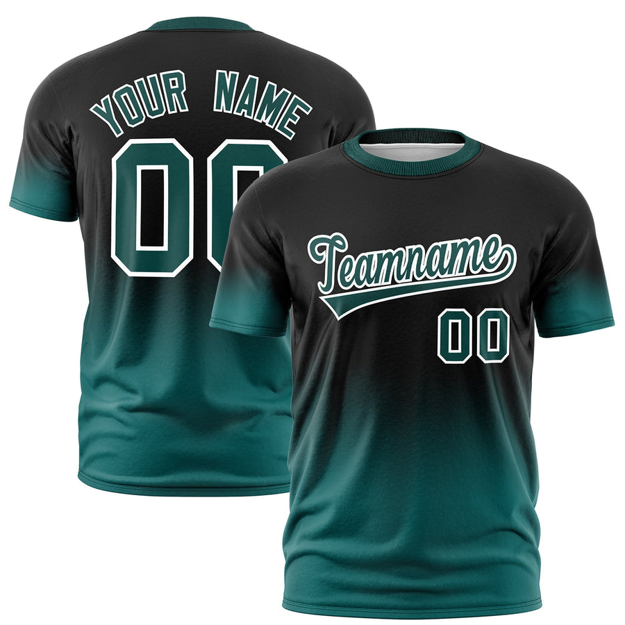 Custom Black Teal White Gradient Fashion Quick Dry T-shirt | BuyFootballJersey