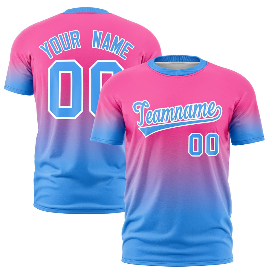 Custom Pink Powder Blue White T-shirt Gradient Fashion Lightweight | BuyFootballJersey