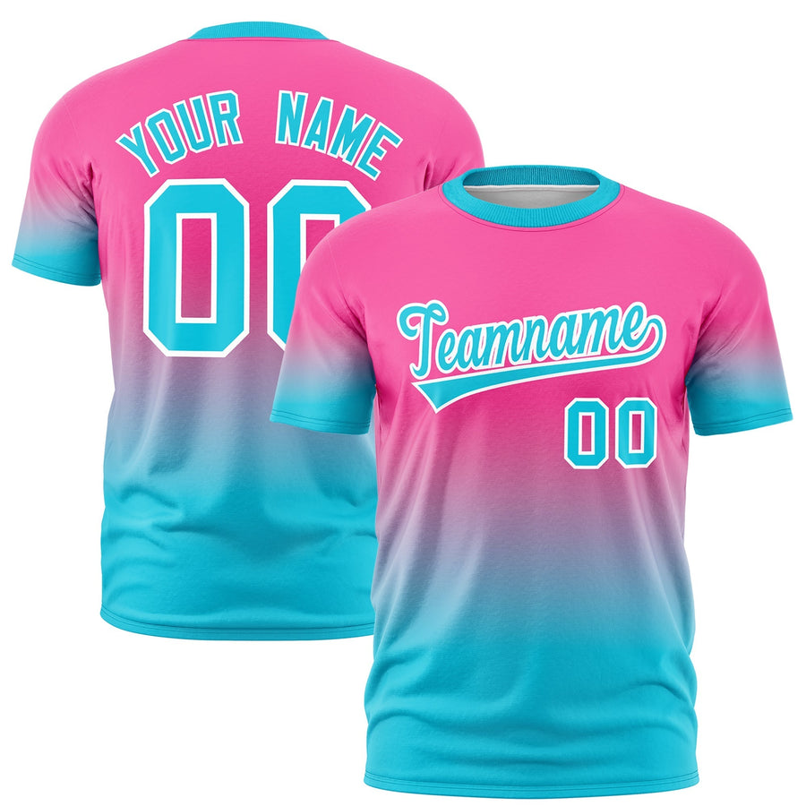 Custom Pink Sky Blue White Gradient Fashion Quick Dry T-shirt | BuyFootballJersey
