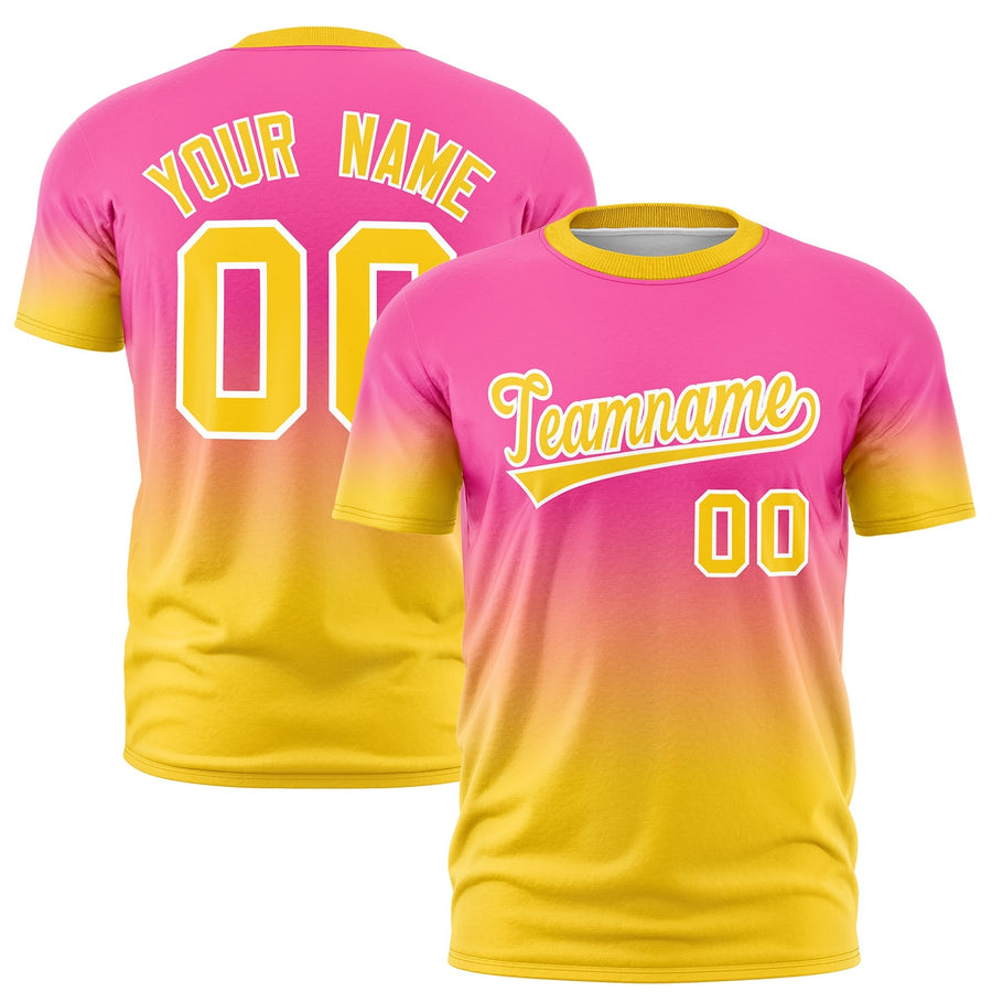 Custom Pink Gold White T-shirt Gradient Fashion Lightweight | BuyFootballJersey