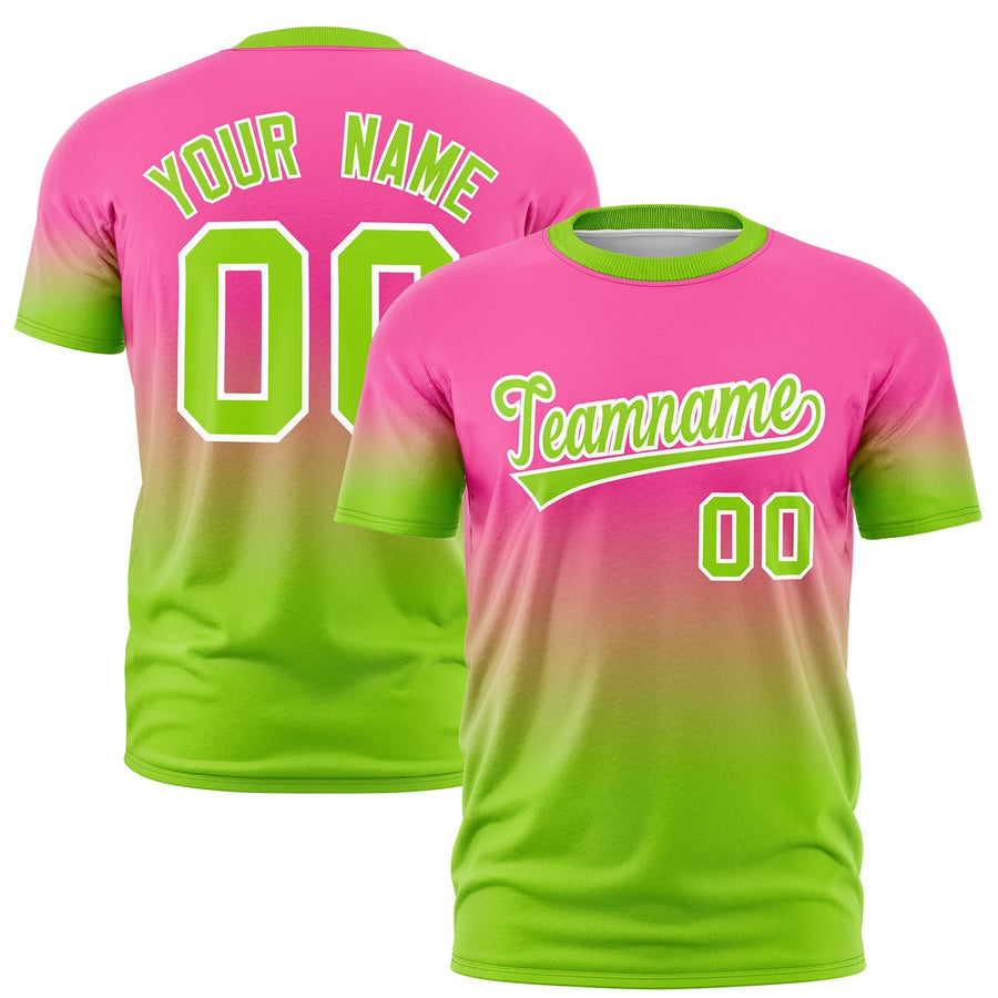 Custom Pink Neon Green White Gradient Fashion Quick Dry T-shirt | BuyFootballJersey