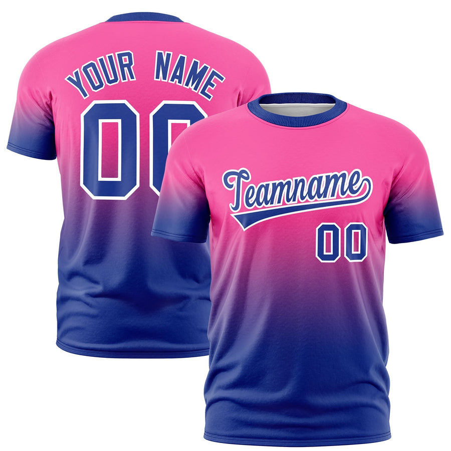 Custom Pink Royal Blue White T-shirt Gradient Fashion Lightweight | BuyFootballJersey