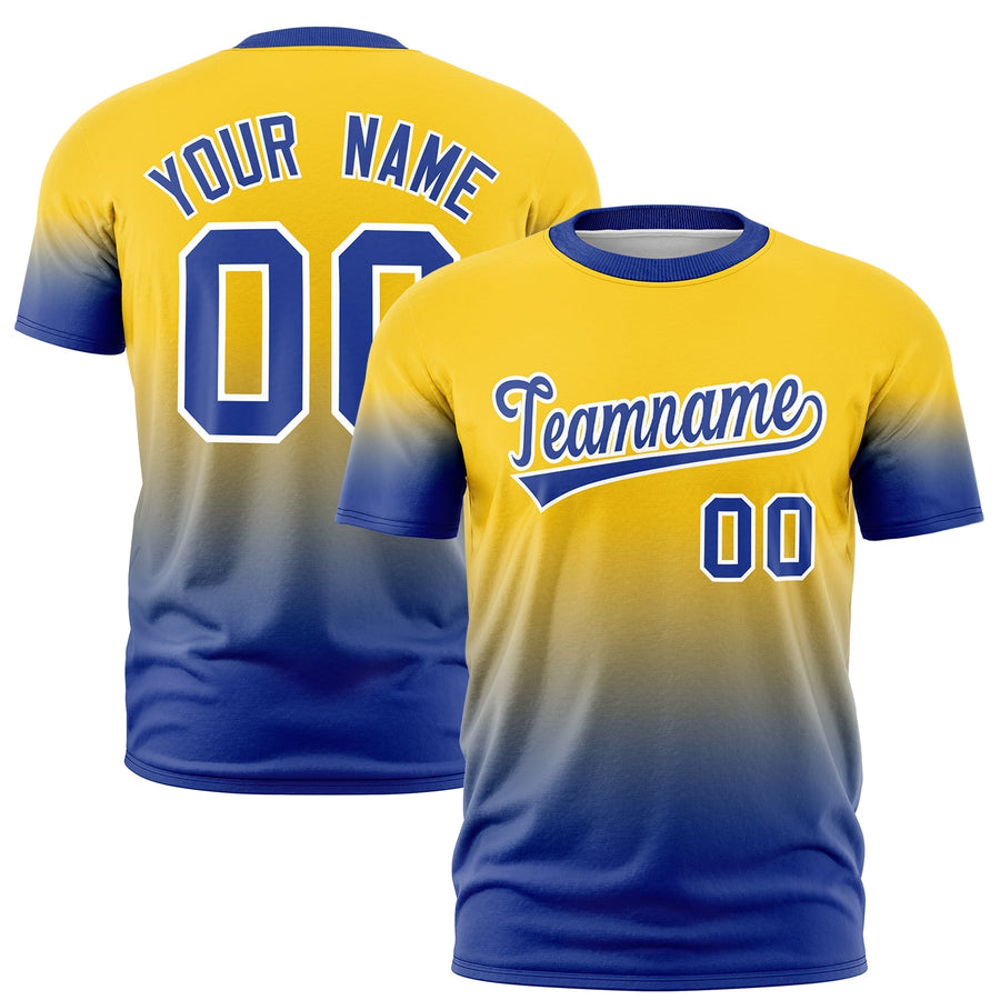 Custom Gold Royal Blue White Gradient Fashion Quick Dry T-shirt | BuyFootballJersey