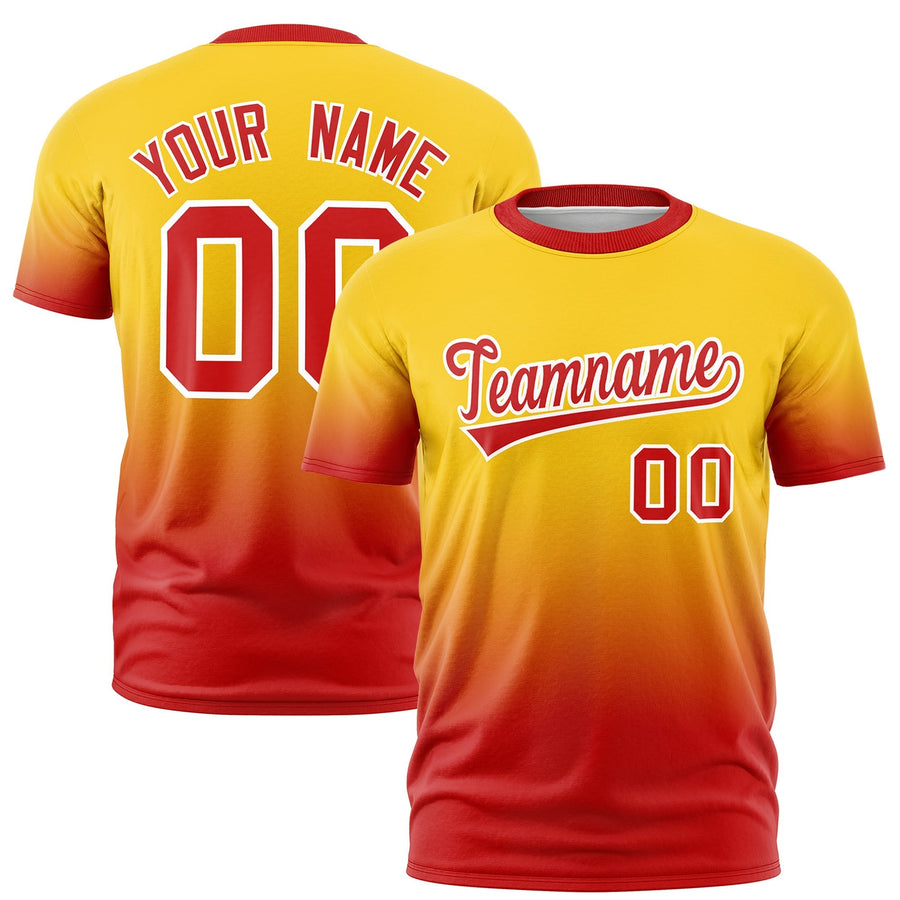 Custom Gold Red White T-shirt Gradient Fashion Lightweight | BuyFootballJersey
