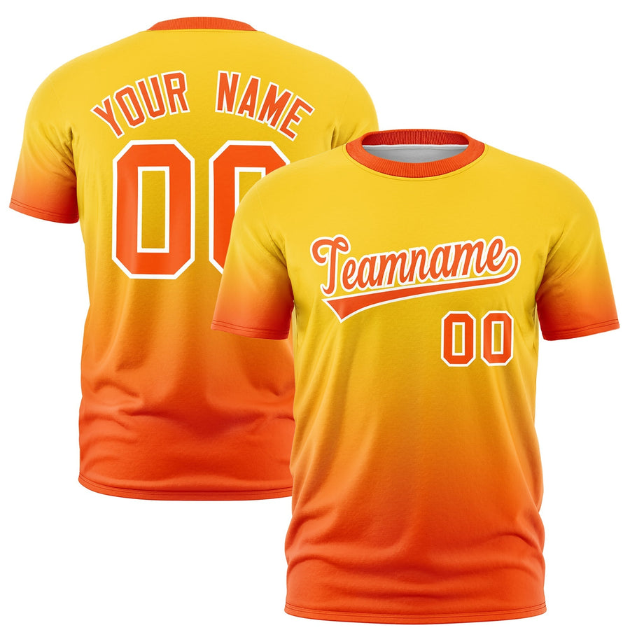 Custom Gold Orange White T-shirt Gradient Fashion Lightweight | BuyFootballJersey