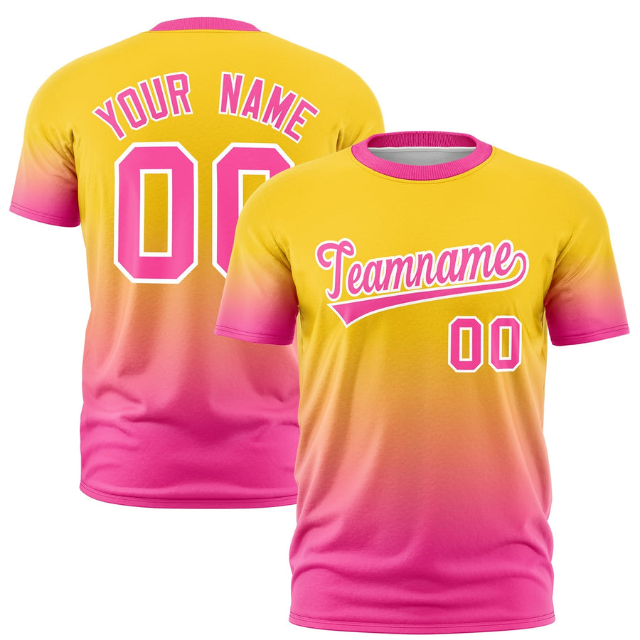 Custom Gold Pink White Gradient Fashion Quick Dry T-shirt | BuyFootballJersey