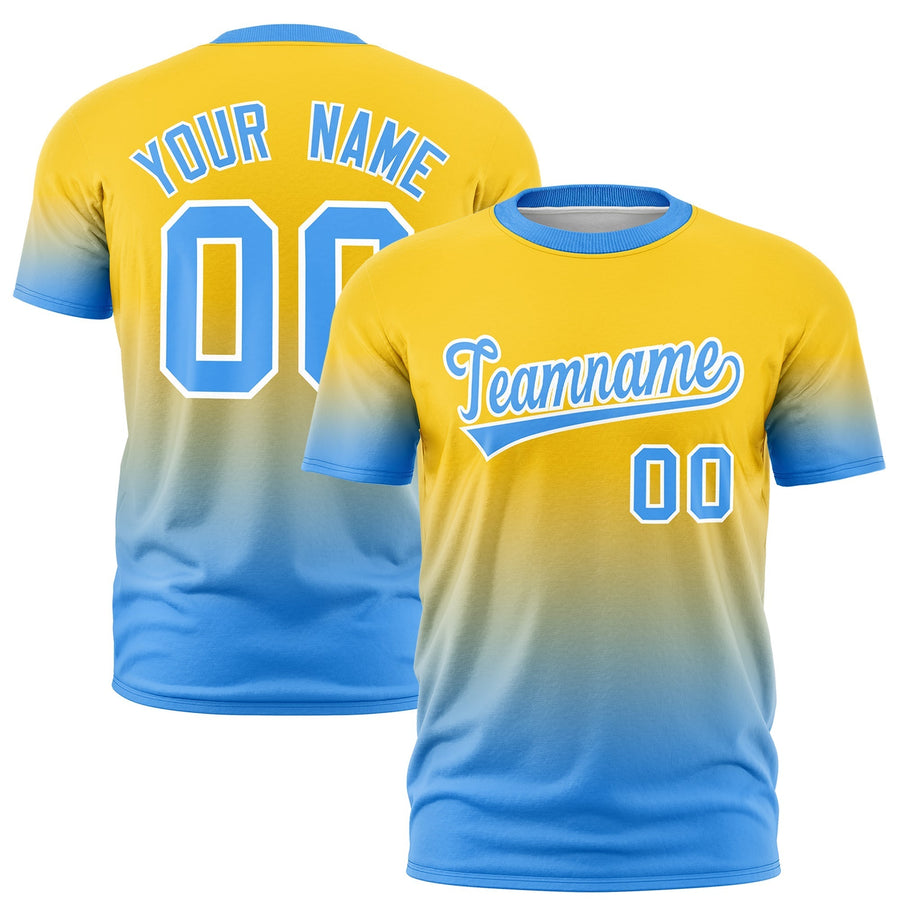 Custom Gold Powder Blue White T-shirt Gradient Fashion Lightweight | BuyFootballJersey