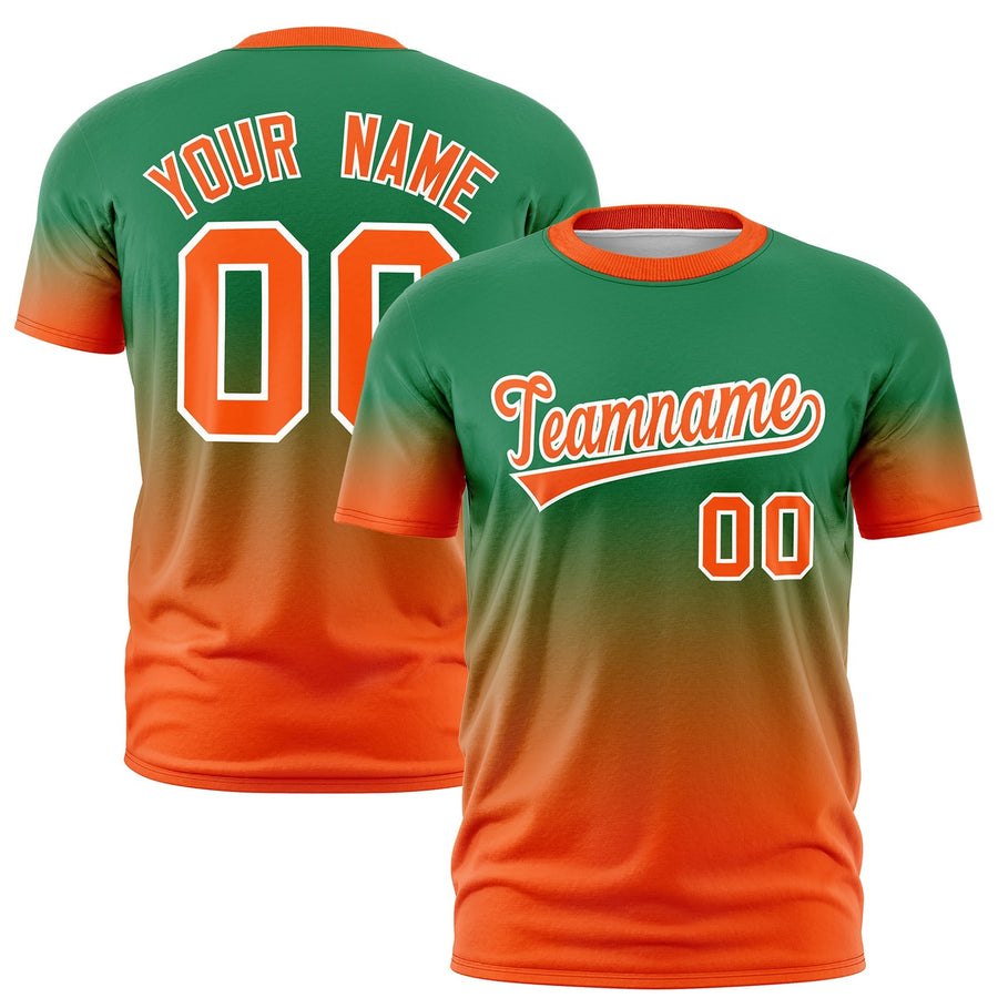 Custom Kelly Green Orange White T-shirt Gradient Fashion Lightweight | BuyFootballJersey