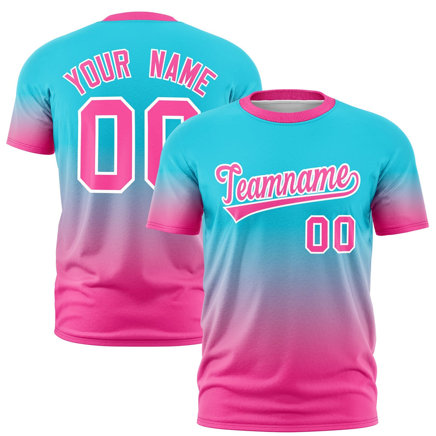 Custom Sky Blue Pink White T-shirt Gradient Fashion Lightweight | BuyFootballJersey