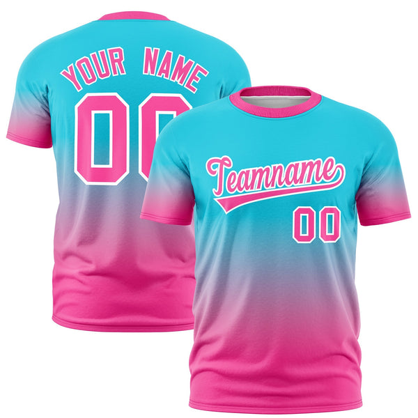 Custom Sky Blue Pink White T-shirt Gradient Fashion Lightweight | BuyFootballJersey