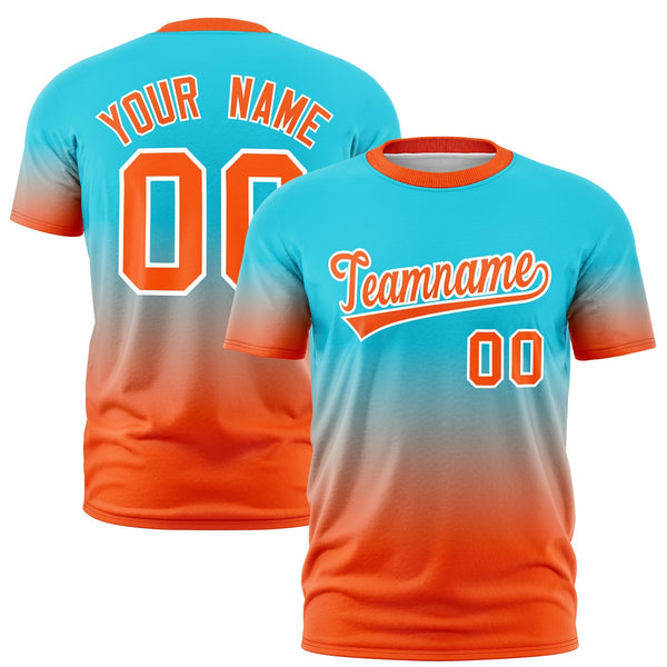 Custom Sky Blue Orange White T-shirt Gradient Fashion Lightweight | BuyFootballJersey