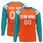 Custom Orange Aqua-White Crew Neck Personalized Raglan Long Sleeve Performance T-Shirt | BuyFootballJersey