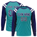 Custom Aqua Navy-White Crew Neck Personalized Raglan Long Sleeve Performance T-Shirt | BuyFootballJersey
