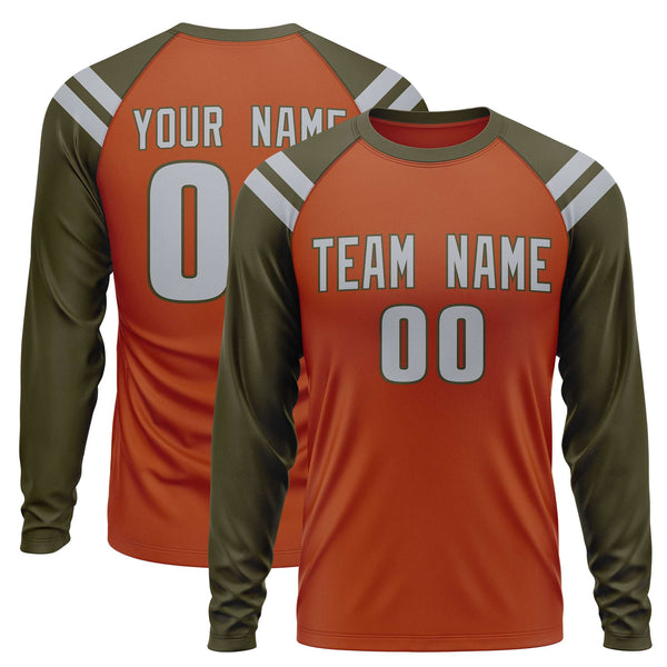 Custom Texas Orange Olive-Gray Crew Neck Personalized Raglan Long Sleeve Performance T-Shirt | BuyFootballJersey