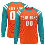 Custom Orange Aqua-White Crew Neck Personalized Raglan Long Sleeve Performance T-Shirt | BuyFootballJersey