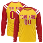 Custom Gold Red-White Crew Neck Personalized Raglan Long Sleeve Performance T-Shirt | BuyFootballJersey