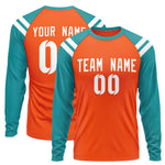 Custom Orange Aqua-White Crew Neck Personalized Raglan Long Sleeve Performance T-Shirt | BuyFootballJersey
