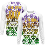 Custom White Gold Crew Neck Personalized Mardi Gras Long Sleeve Performance T-shirt | BuyFootballJersey