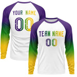 Custom White Purple Crew Neck Personalized Mardi Gras Long Sleeve Performance T-shirt | BuyFootballJersey