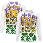 Custom White Gold Crew Neck Personalized Mardi Gras Long Sleeve Performance T-shirt | BuyFootballJersey