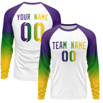Custom White Purple Crew Neck Personalized Mardi Gras Long Sleeve Performance T-shirt | BuyFootballJersey