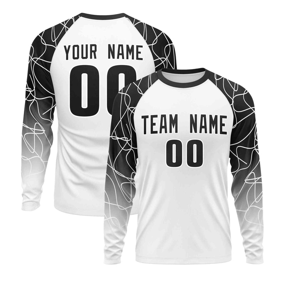 Custom White Black Tangled Lines Pattern Raglan Long Sleeve Performance T-Shirt | BuyFootballJersey