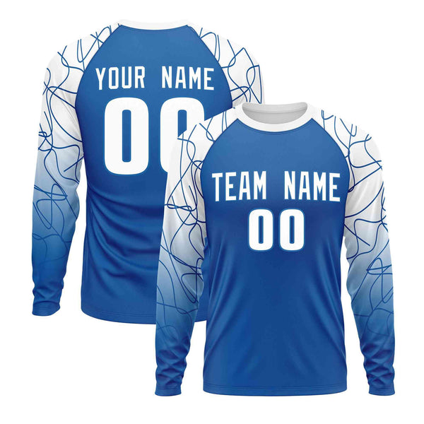 Custom White Royal Tangled Lines Pattern Raglan Long Sleeve Performance T-Shirt | BuyFootballJersey