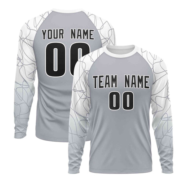 Custom Silver White Tangled Lines Pattern Raglan Long Sleeve Performance T-Shirt | BuyFootballJersey