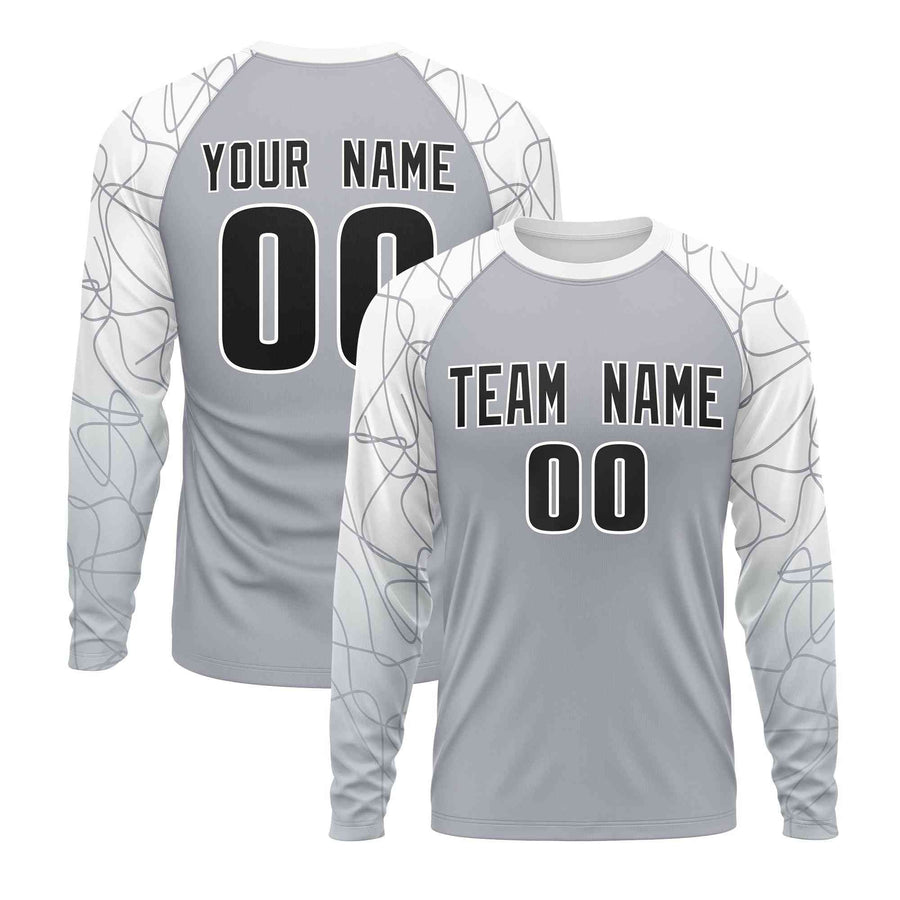 Custom Silver White Tangled Lines Pattern Raglan Long Sleeve Performance T-Shirt | BuyFootballJersey
