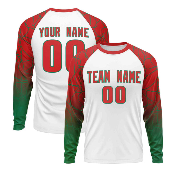 Custom White Red Tangled Lines Pattern Raglan Long Sleeve Performance T-Shirt | BuyFootballJersey
