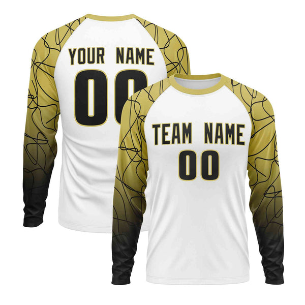 Custom White Old Gold Tangled Lines Pattern Raglan Long Sleeve Performance T-Shirt | BuyFootballJersey