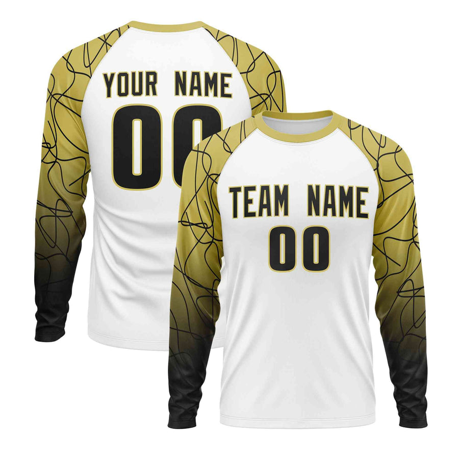 Custom White Old Gold Tangled Lines Pattern Raglan Long Sleeve Performance T-Shirt | BuyFootballJersey
