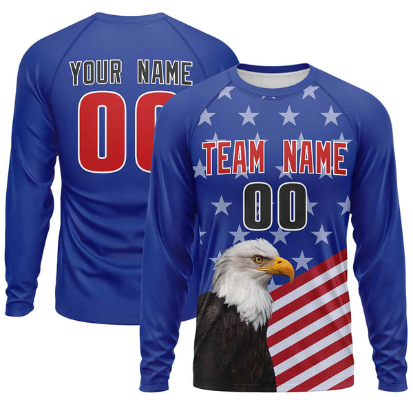 Custom Royal Red-White Personalized American Flag Design Long Sleeve Performance T-shirt | BuyFootballJersey