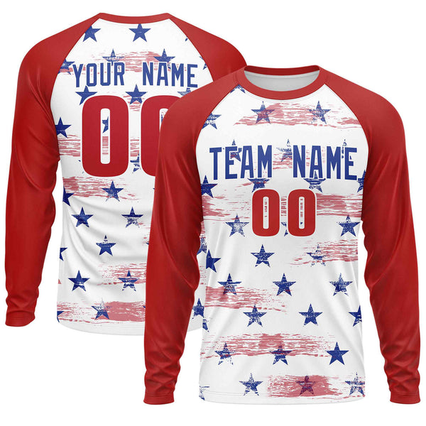 Custom White Red-Royal Personalized American Flag Design Long Sleeve Performance T-shirt | BuyFootballJersey