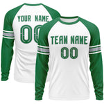 Custom White Kelly Green Gray Crew Neck Personalized Raglan Long Sleeve Performance T-shirt | BuyFootballJersey