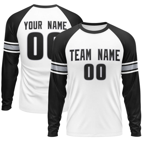 Custom White Black Gray Crew Neck Personalized Raglan Long Sleeve Performance T-shirt | BuyFootballJersey