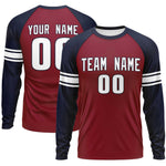 Custom Crimson Navy White Crew Neck Personalized Raglan Long Sleeve Performance T-shirt | BuyFootballJersey