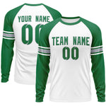 Custom White Kelly Green Gray Crew Neck Personalized Raglan Long Sleeve Performance T-shirt | BuyFootballJersey