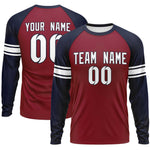 Custom Crimson Navy White Crew Neck Personalized Raglan Long Sleeve Performance T-shirt | BuyFootballJersey