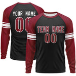 Custom Black Crimson White Crew Neck Personalized Raglan Long Sleeve Performance T-shirt | BuyFootballJersey