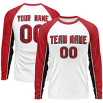 Custom White Red Crew Neck Raglan Long Sleeve Performance T-Shirt | BuyFootballJersey