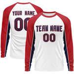 Custom White Red Crew Neck Raglan Long Sleeve Performance T-Shirt | BuyFootballJersey