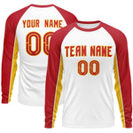 Custom White Red Crew Neck Raglan Long Sleeve Performance T-Shirt | BuyFootballJersey