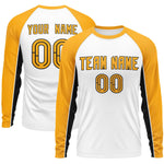 Custom White Yellow Crew Neck Raglan Long Sleeve Performance T-Shirt | BuyFootballJersey