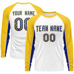 Custom White Gold Crew Neck Raglan Long Sleeve Performance T-Shirt | BuyFootballJersey