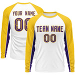 Custom White Gold Crew Neck Raglan Long Sleeve Performance T-Shirt | BuyFootballJersey
