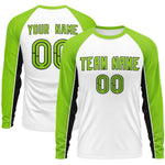 Custom White Neon Green Crew Neck Raglan Long Sleeve Performance T-Shirt | BuyFootballJersey