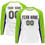 Custom White Neon Green Crew Neck Raglan Long Sleeve Performance T-Shirt | BuyFootballJersey