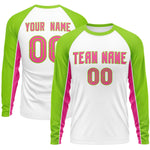 Custom White Neon Green Crew Neck Raglan Long Sleeve Performance T-Shirt | BuyFootballJersey